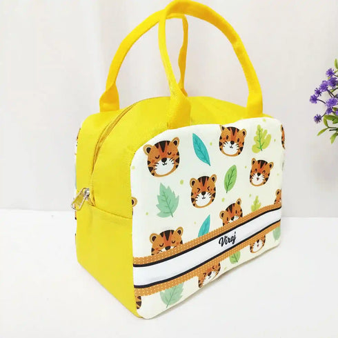 Personalized Animal Printed Kids Lunch Bag With Handle Combo